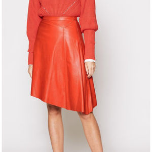 Joie "Othelia" red leather midi skirt, size 4/6
